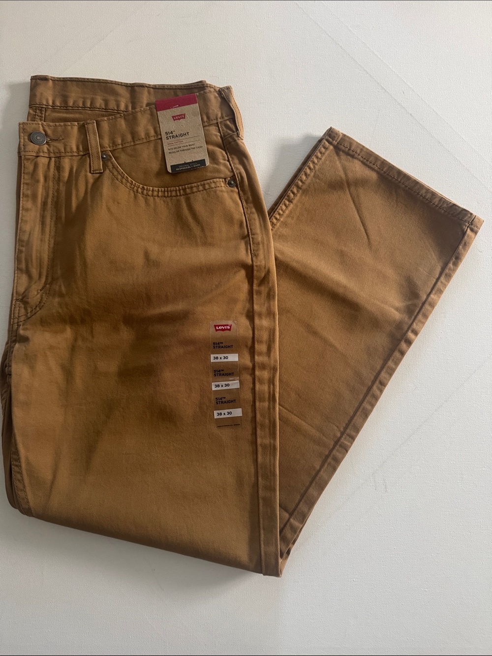 Levis Twill Jeans Mens 38 30 Straight Fit 514 Tan